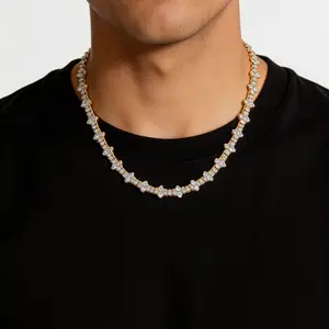 Hip Hop Moissanite Tennis Chain Necklace with Spring Buckle for Men & Women Iced Out Trendy Aesthetic Affordable Jewelry Gift