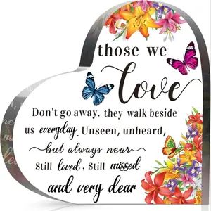 Heart Shaped Acrylic Memorial Gift, Sympathy Bereavement Gift, Sympathy Condolence Grieving Keepsake for Mom Dad Grandma Friend Remembrance Decor, Signs