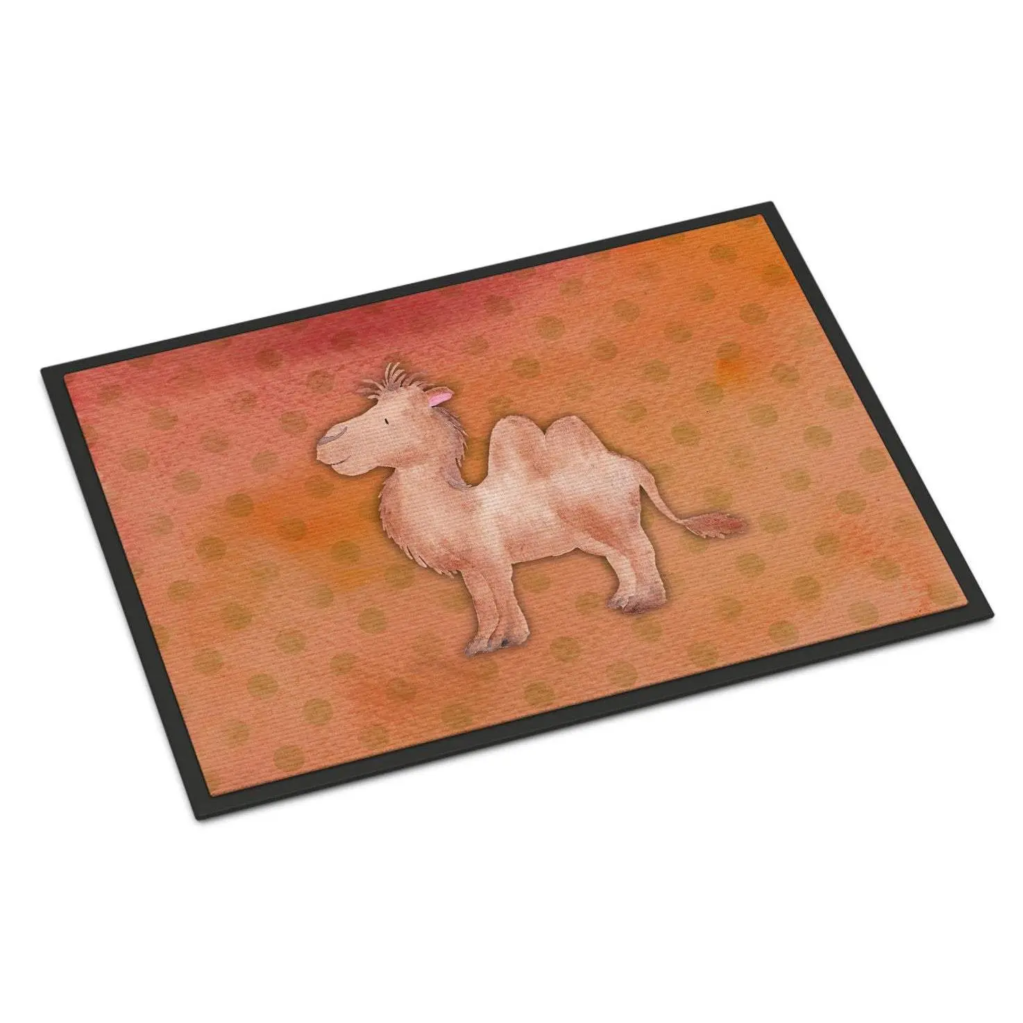 Polkadot Camel Animal Motif Layered Watercolor Mat, 18x27 in Polyester Felt Weatherproof Indoor-Outdoor Textile Rug, BB7393MAT