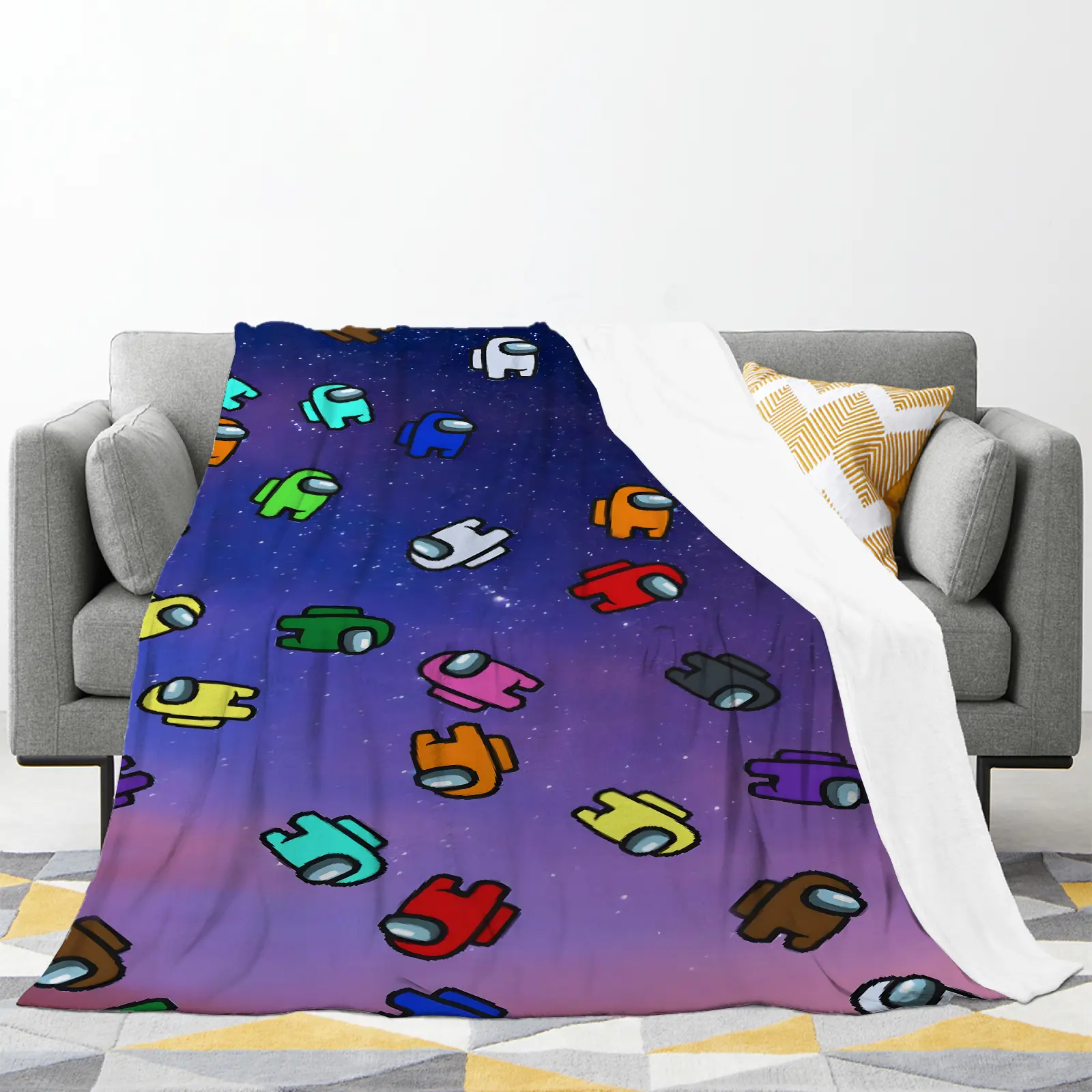 Ultra Soft Cozy Warm Breathable Among Us Game Graphic Throw for Couch Sofa Bed Camping All Season Perfect Birthday Christmas Holiday Gift for Gamer Kids Boys Girls Teens Premium Microfiber Flannel Blanket Machine Washable Durable
