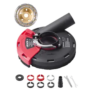 【FathersDayGift】 VEVOR Grinding Dust Shroud for Angle Grinder, Universal 4-5 in, Surface Grinder Dust Shroud with 6 Clamping Washers & 5 in Diamond Grinding Cup Wheel, Connect to Vacuum Cleaner, for Wood Concrete Wal