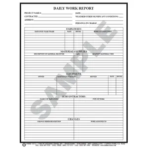 223 - Daily Work Report Pack of 25 Forms