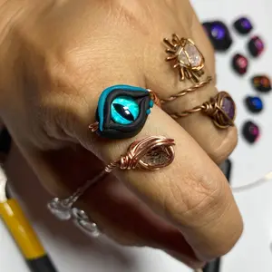 Dragon Eye Ring - Handmade Polymer Clay Dragon Eyes, copper ring, Unique Design