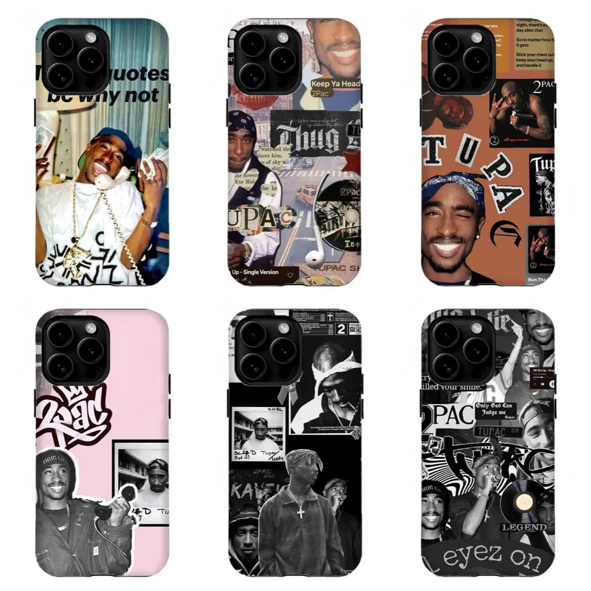 Rapper T-Tupac Sha.kur Phone Case 90s Hip-Hop Rap Collage Print Protective Cover Compatible for iPhone 17 Promax 16 15 14 13 12 11 and for Samsung S21-S25 Perfect Gift for Music Fans
