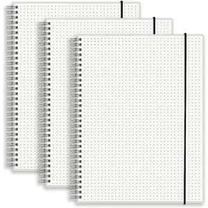 Journal Dotted Spiral Notebooks with 120 GSM Thick Paper, Elastic Band and  Cover, Total 480 Pages, 5.7''x8.3'' Medium Size Dot Paper Note Book for Work School (3 Pack, A5)