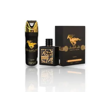 Lattafa Arabian Alcohol-Based Multi-Pack Fragrance Set, Qaed Al Fursan Black Eau De Parfum + 300ml Qaed Al Fursan Black Body Spray, Men's Fruity-Woody & Sweet Notes
