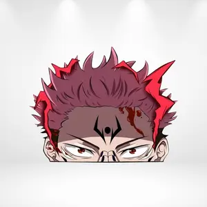 Jujutsu Kaisen Sukuna Peek Sticker – Anime Cursed Mark Eyes, Red Hair Decal