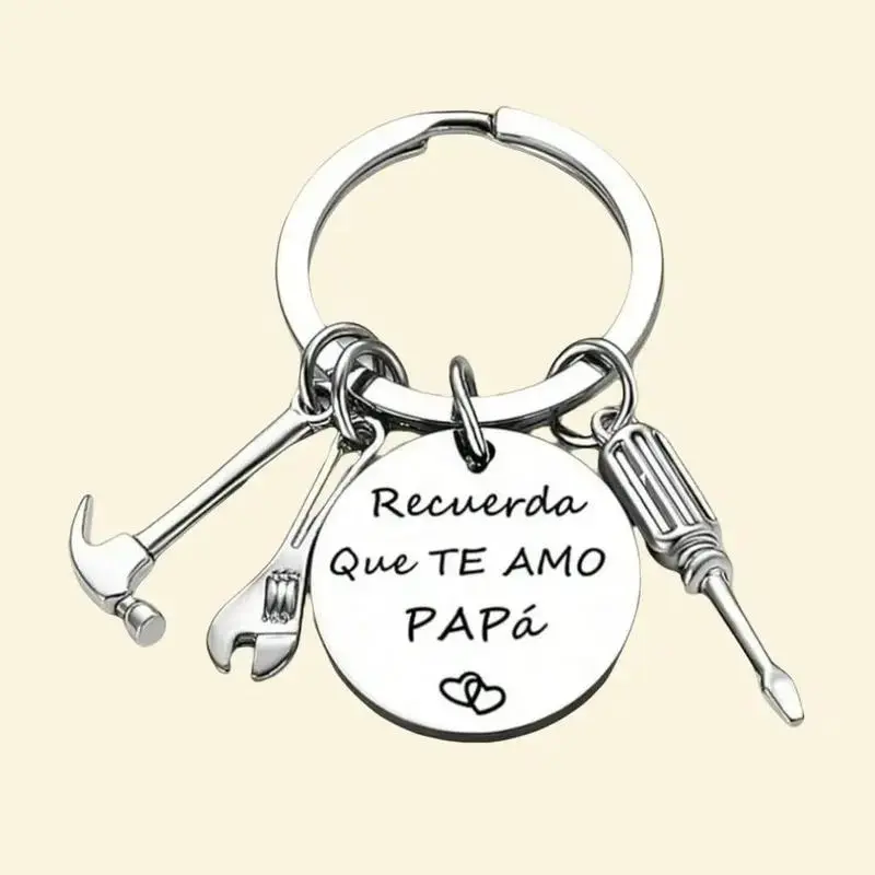 Fathers Day Dad Tool Keychain Stainless Steel Mini Hammer Wrench Screwdriver Car Key Ring with Paper Card Gift Box Engraved Recuerda Que Te Amo Papá Gift for Men Papa Grandpa