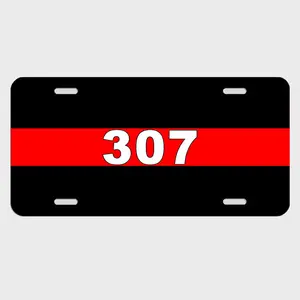 Firefighter Badge Number Personalized Red Line License Plate Tag METAL car LF044