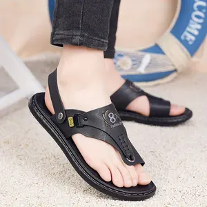 Men’s Flip-Flops,Breathable&Lightweight for Daily Indoor Comfort,Men's Non-Slip Soft Sole Flip-Flops-Upper Layer Sole,Adjustable Metal Buckle,Brown Casual Street Beach Sandals, Walking Shoes Boy Summer Black Footwear  slides for men