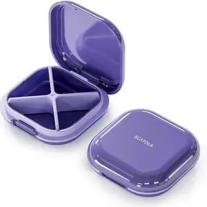 Small Pill Case - Cute Portable Pill Box for Daily Use, Travel Organizer with Vitamins, Fish Oils & Supplements, Compact Design for Purse Pocket Aid (Purple)