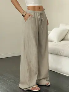 Pure Color Basic Casual Long Pants with Pockets, Fitted Plaid Pattern, All-Season Wear, Comfortable Daily Clothing for Men and Women