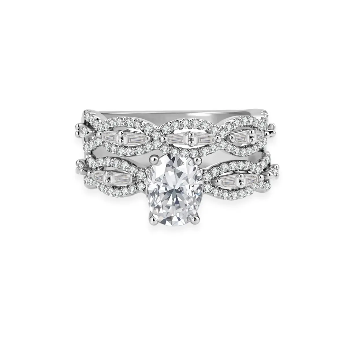 2.4ct Eternal Bond Lace Ring Set Ring VVS Synthetic Moissanite Silver-Plated Ring Jewelry Perfect Birthday Engagement Wedding Anniversary Christmas Valentine's Day Mother's Day Gift