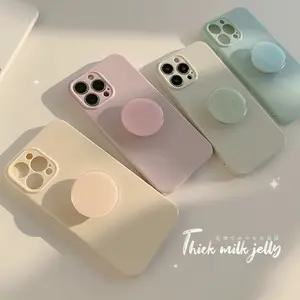 Candy Color With Holder Shockproof Case For iPhone 17 16 15 14 13 12 11 Pro Max Plus Plain Soft Silicone Bumper Cover