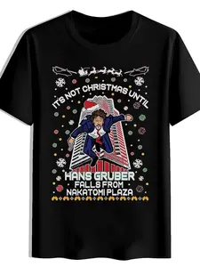 Men's Black Christmas T-Shirt with Iconic Hans Gruber & Nakatomi Plaza Die Hard Movie Quote - Short Sleeve Round Neck Casual Summer Top for Fans, Holiday Party Outfit 