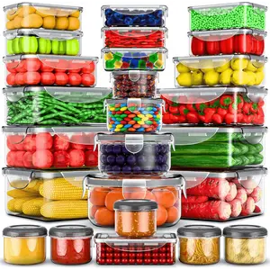 50-Pack Heavy-Duty Transparent Stackable Food Storage Containers with Lids - Microwave and Freezer Safe, Leakproof Refrigerator Organizers, Multi-Size Rectangular Food Containers for Fruits, Vegetables, Leftovers, and Pasta - Space-Saving