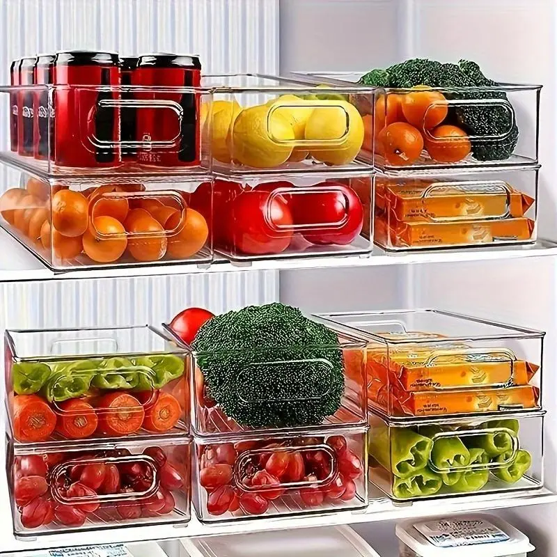 6-Piece Clear PET Fridge Storage Container Set, Stackable Organizer Bins for Kitchen Produce, Pantry Organization