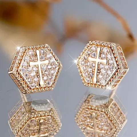 Unisex Elegant Cross Design Cubic Zirconia Stud Earrings, Fashionable Casual Trendy Jewelry for Women & Men, Trendy All-match & Exquisite Jewelry for Birthday Gift, Girl Accessories, Studded Cross Earrings, Ear Studs
