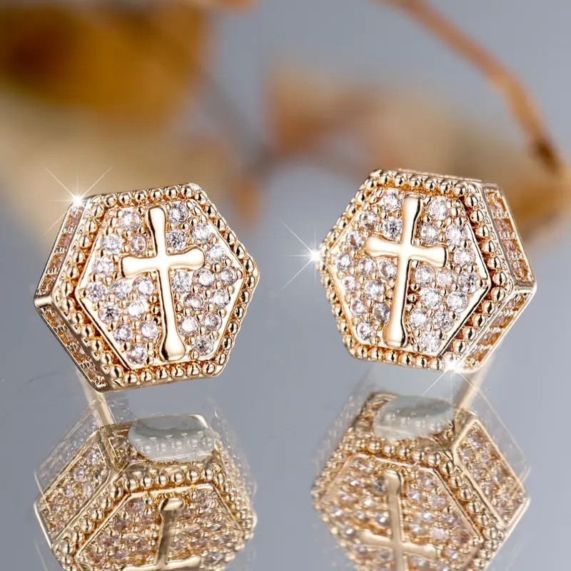Unisex Elegant Cross Design Cubic Zirconia Stud Earrings, Fashionable Casual Trendy Jewelry for Women & Men, Trendy All-match & Exquisite Jewelry for Birthday Gift, Girl Accessories, Studded Cross Earrings, Ear Studs