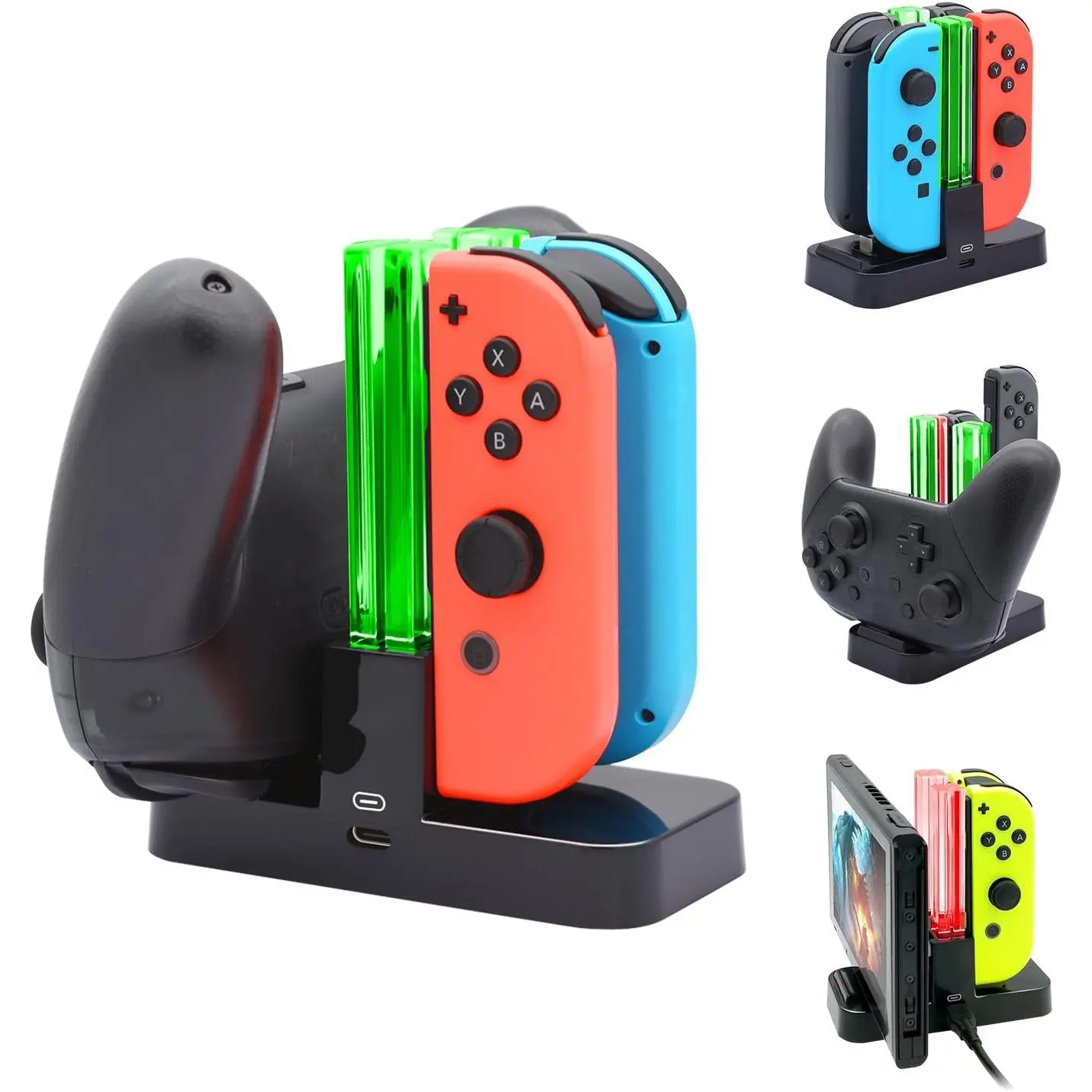 F-APT13  Controller Charger  Switch & OLED Model for Joycon, Charging Dock Station for Joy con and Pro Controller with Charger Indicator & Type C Cable for NS NES Games