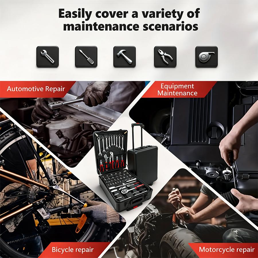 899-Piece Tool Set - High-Capacity Portable Metal Tool Case,Wheeled Mobile Tool Cabinet, and 4-Tier Aluminum Alloy Storage Unit- A Complete Kit for Mechanical Repair & Home Maintenance - ThePerfect Father's Day Gift