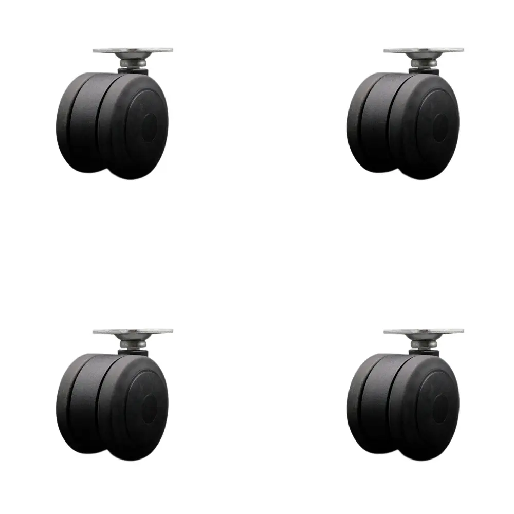 212 MAIN SCC-TP02S75-TPR-BLK-4 Swivel Office Chair Wheels, 3 in. Extra Large Heavy Duty Non-Marking Twin Wheels, 1.5 in. x 1.5 in. Overall Top Plate, Floor Safe, Set of 4, Swivel Wheels