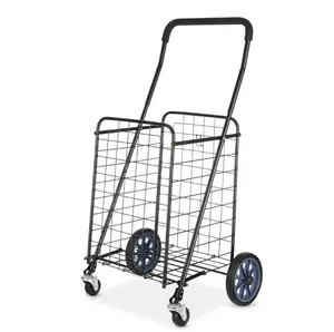 Mainstays Multi-Purpose Metal Shopping Cart with Foldable Design, Large Grocery Cart, Thick Metal Mesh Base, Heavy-Duty Multi-Purpose Cart