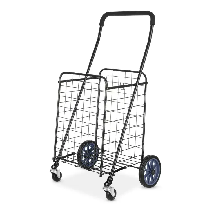 Mainstays Multi-Purpose Metal Shopping Cart with Foldable Design, Large Grocery Cart, Thick Metal Mesh Base, Heavy-Duty Multi-Purpose Cart