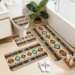 3/4pcs Bath Rug Suitable for Shower, Bathtub & Toilet - Soft Thick Quick-Dry with Non-Slip Backing, Modern Rhombus Bath Carpet, Machine Washable Mat for Bathroom, Shower Door & Tub Areas