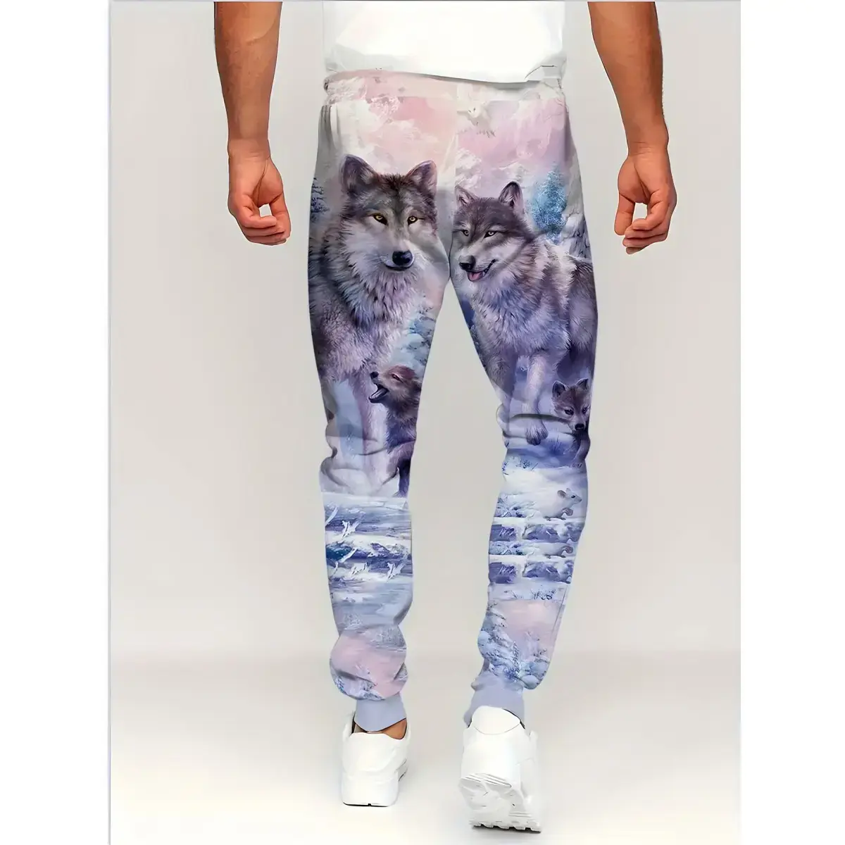 Wolf print men's two-piece casual hooded long sleeved sportswear set suitable for autumn and winter men to wear Wolf print men's two-piece casual hooded long sleeved sportswear set suitable for autumn and winter men to wear