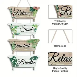 Modern Wooden Hanging Sign, Relaxing Wall Art for Bathroom, Multi-Purpose Home Decor, Rustic Farmhouse Style, Toilet Restroom Decoration, Tropical Leaf Design, Hanging Ornaments