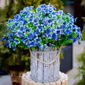 8 Bundles Artificial Outdoor Flowers UV Resistant Faux Plastic Plants for Inside & Outside Décor Blue Silk Screen Cloth Flexible Stems Bouquet Decor for Weddings Home Decor