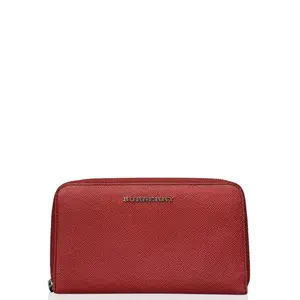Pre-owned BURBERRY Leather small leather goods Continental Wallet Saffiano Calfskin Red (mx040126b4)