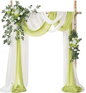 TINGE TIME Wedding Arch Flowers Kit (Pack of 5) - 2pcs Floral Arch Arrangement with 3pcs Wedding Arch Draping Fabric for Ceremony Arbor Wedding Decoration Reception Backdrop(Green & White) Box Light