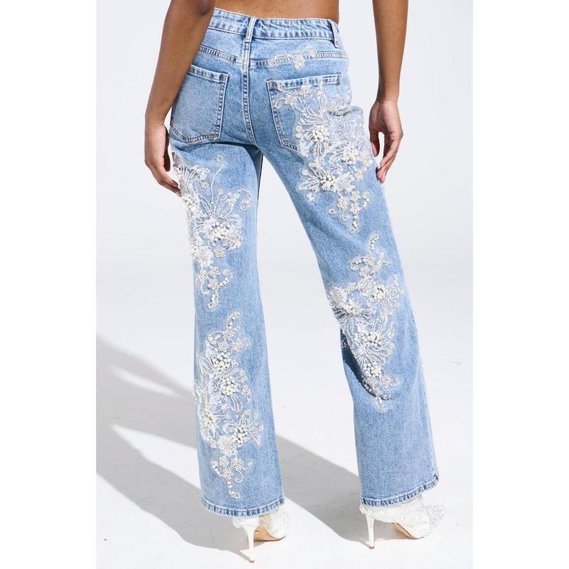 BILLIONAIRE BELLE RHINESTONE AND PEARL JEANS