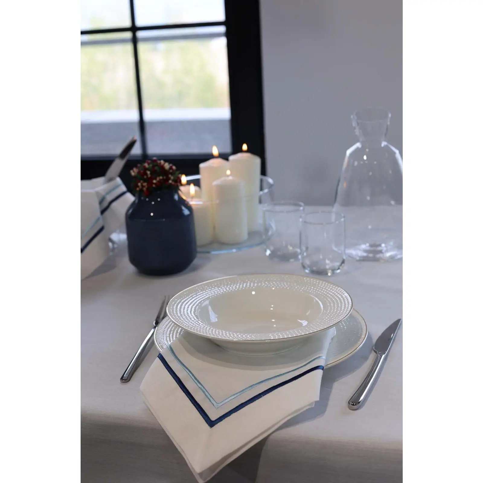 Embroidered Napkin- Blue & Navy