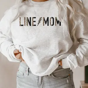 Women's Fitted Cotton Printed Round Neck Hoodie - Lineman's Mom Theme, Electric Bolt/Leopard Prints, Casual Tops Clothes for Electricians' Mothers