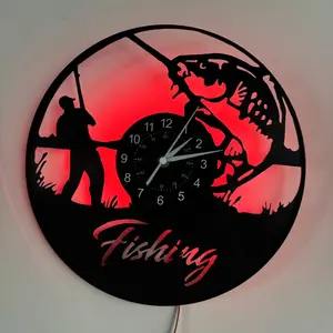 Silent Fisherman Fishing Theme Vinyl Wall Clock, Creative Decorative Clock, Digital Display, Minimalist Design, Perfect Gift for Anglers & Home Decor