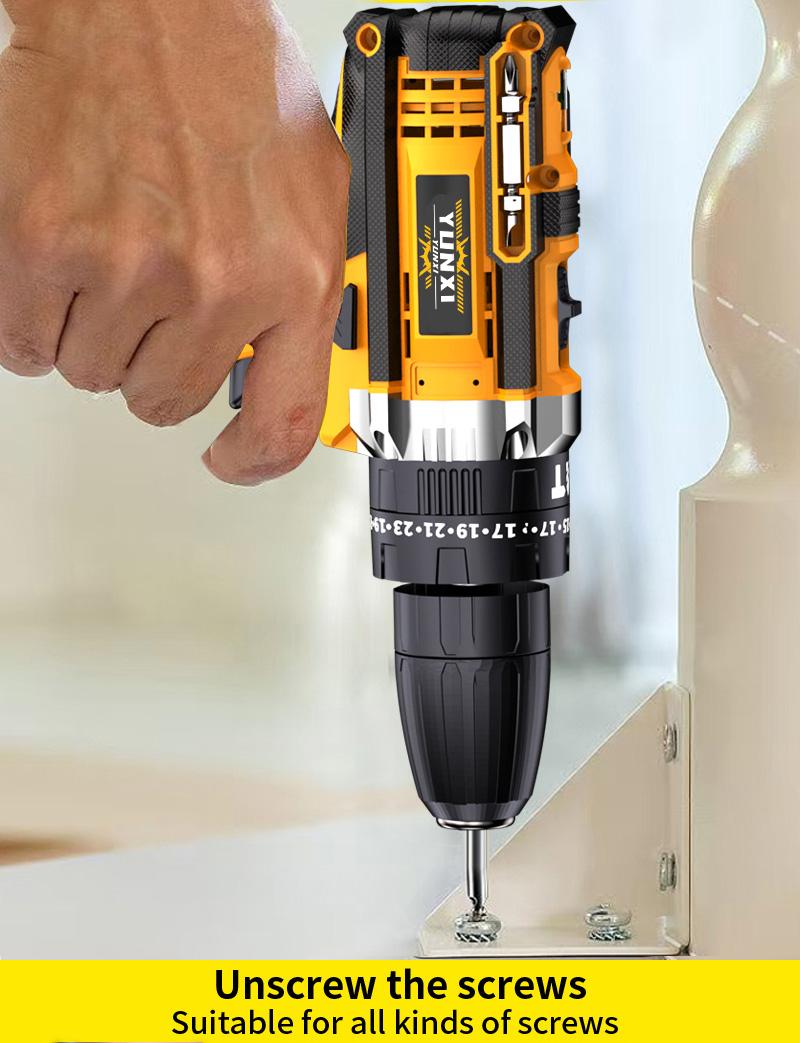 21V household multifunctional wireless drill tool set, impact drill, drill with work light, equipped with 1 or 2 batteries and quick charger, optional drill set and box, screwdriver, tape measure, drill set suitable for home maintenance, men's gift