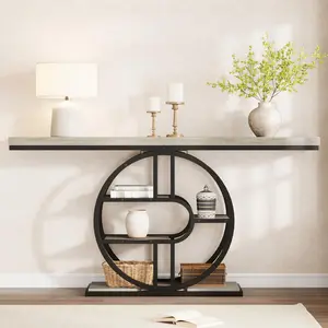 Garvee Industrial 5-Tier Console Table, 55" Long Narrow Sofa Table with Storage Shelves & o-Shaped Frame for Living Room, Entryway