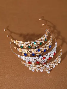 Women's Colorful Crystal Headpiece Set, Rhinestone Bride Crown with /blue/ Gemstones, Elegant Wedding Hair Accessory