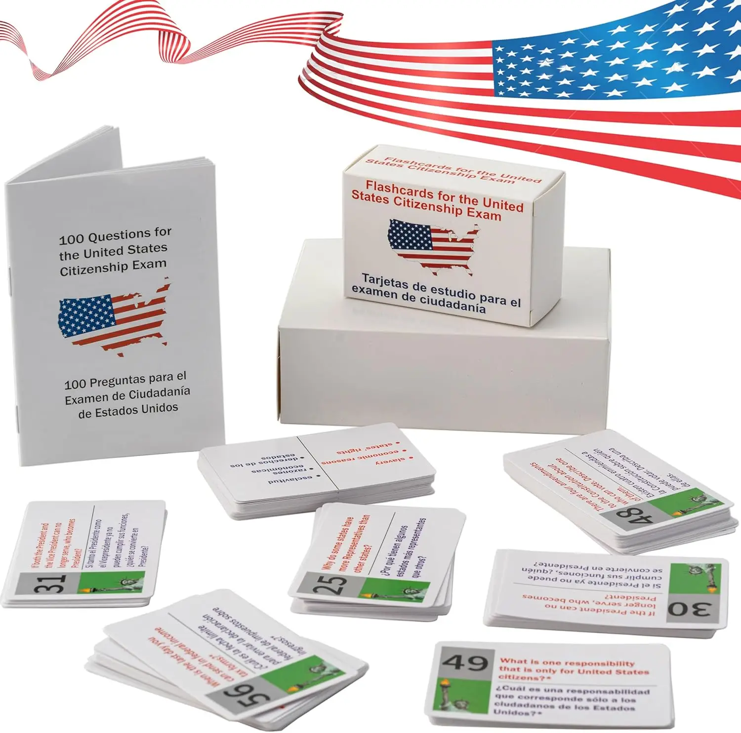 US Civic Test Flash Card 2025-100 USCIS Citizenship Flash Card (Questions & Answers) Bilingual Spanish English Naturalization Study Guide US Civics Te