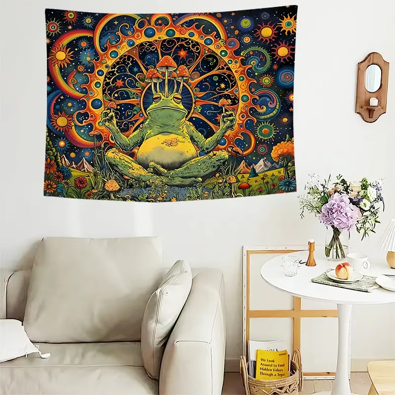 1pc Psychedelic Cosmic Frog Tapestry Meditation Wall Tapestry,High-Definition Printing Polyester Tapestries for Bedroom,Living Room,University Dormitory,Indoor Wall Decoration,Tapestries with Free Installation Package,As Birthday Gift for Friends