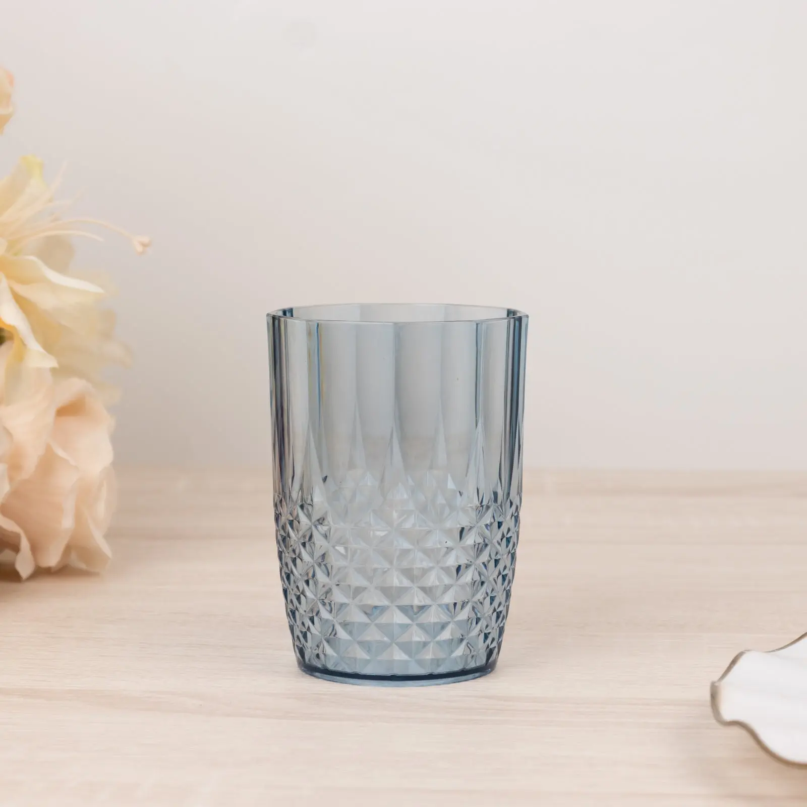 16oz Crystal Cut Dusty Blue Plastic Tumblers, 6-Pack Stylish Shatterproof Acrylic Drinkware - Transparent All-Purpose Kitchenware Plastic Goblets