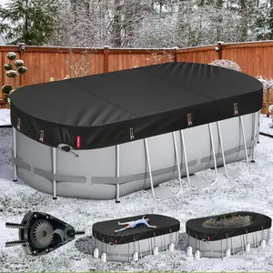 Winter Oval Pool Cover for 9x18 Ft Bestway/Intex/Coleman Frame Oval Pool, [2025 Upgraded Heavy Duty Fabric Durable&Ultimate Windproof] with Fast Tightening Ratchet,Cold and UV Resistant