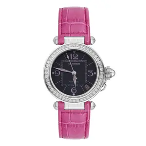 Cartier Pasha 35mm Steel Custom Diamond Bezel Black Dial Automatic W3109599 WHT017368