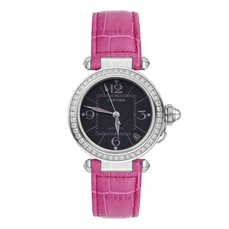 Cartier Pasha 35mm Steel Custom Diamond Bezel Black Dial Automatic W3109599 WHT017368
