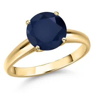 14K Yellow Gold Blue Sapphire Engagement Ring For Women | 4.95 Cttw | Round 10MM | Gemstone September Birthstone