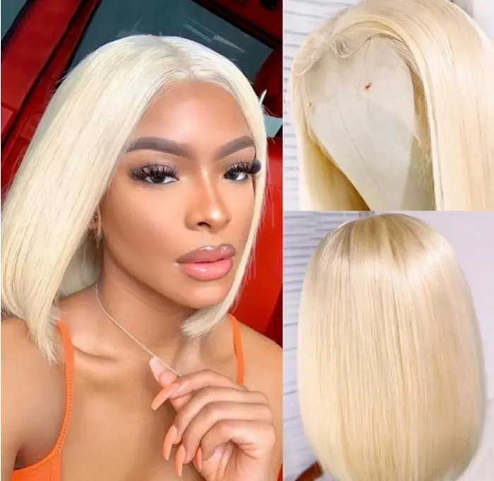 13x4 HD Lace Front Bob Wig Human Hair Straight Short Bob 613 Blonde Bob Wig Pre Plucked Glueless Wig Natural Black Beginner Friendly Lace Frontal Wig for Women