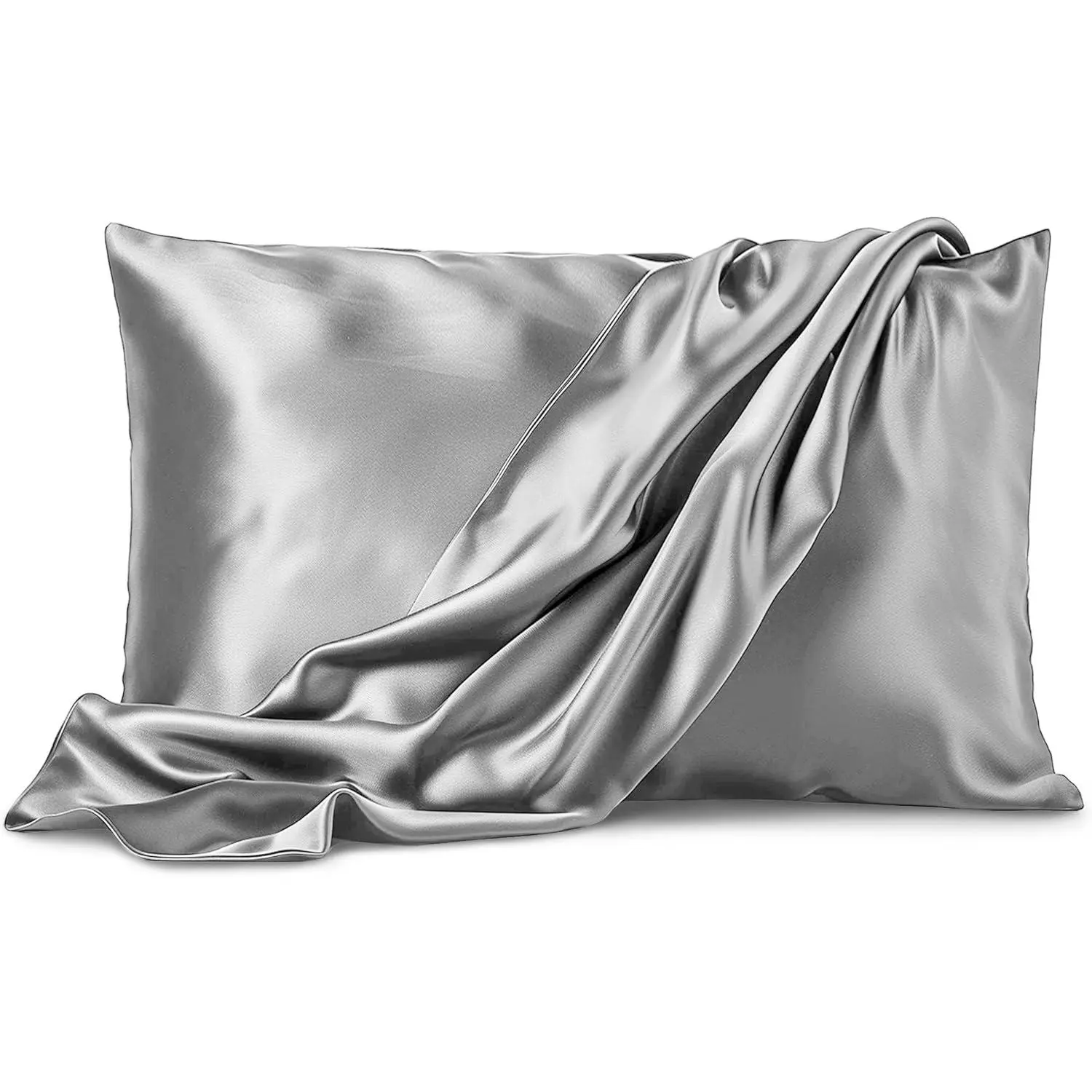 Microfibre Satin Pillowcases 2-Pack - Queen (20"x30"), King (20"x40"), Grey, Full Sizes, Skin-Friendly Covers with Envelope Closure, Deep Pockets, Extra-Strong Elastic, Hair & Skin Care, Two Piece Set